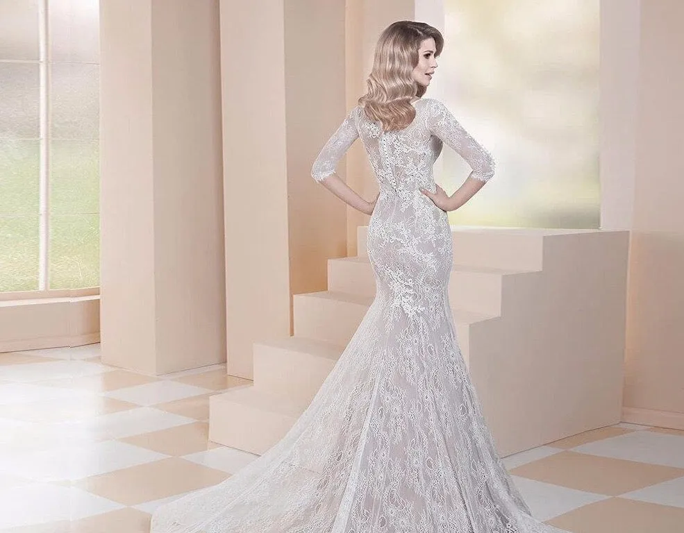 Buttons Up Back Floor Length Half Sleeve Mermaid Dresses