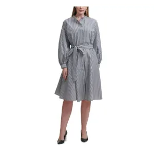 CALVIN KLEIN Womens White Belted Fitted Stand Collar Shirt Dress Plus 18W