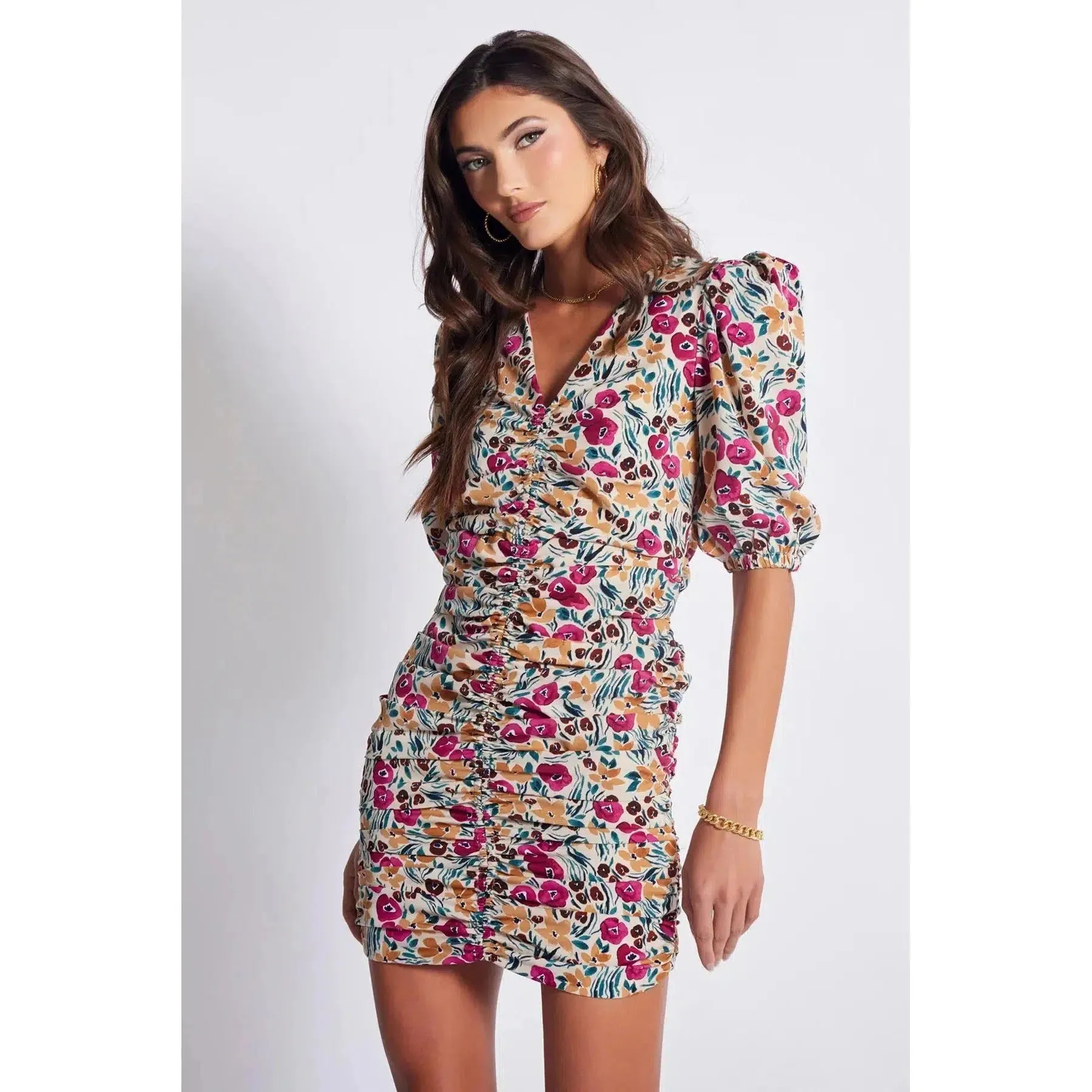 CARLY RUCHED FRONT DRESS