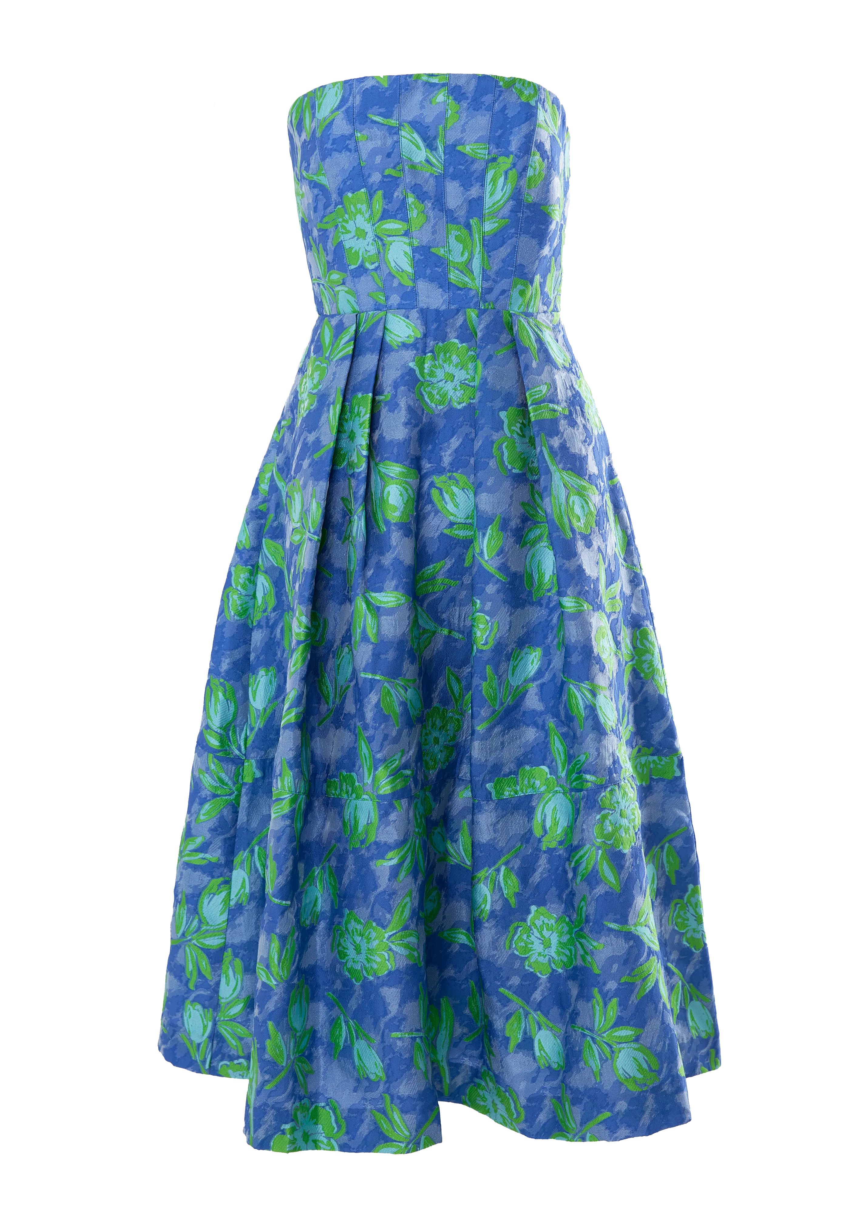 Catherine Dress Cobalt Tropical Tulip Jacquard