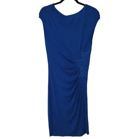 Catherine Malandrino Ruched Dress with Cap Sleeves &amp;  Embroidery, Medium, Blue