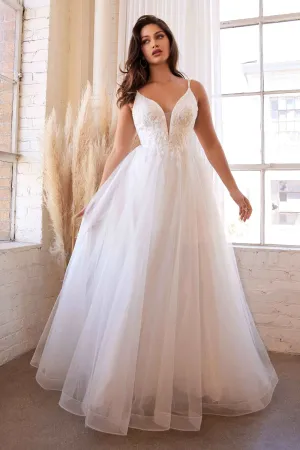 CD CD0154W - Layered Tulle Wedding Gown with Fitted Bead Embellished Bodice Sweet Heart Neck & Low Open Back