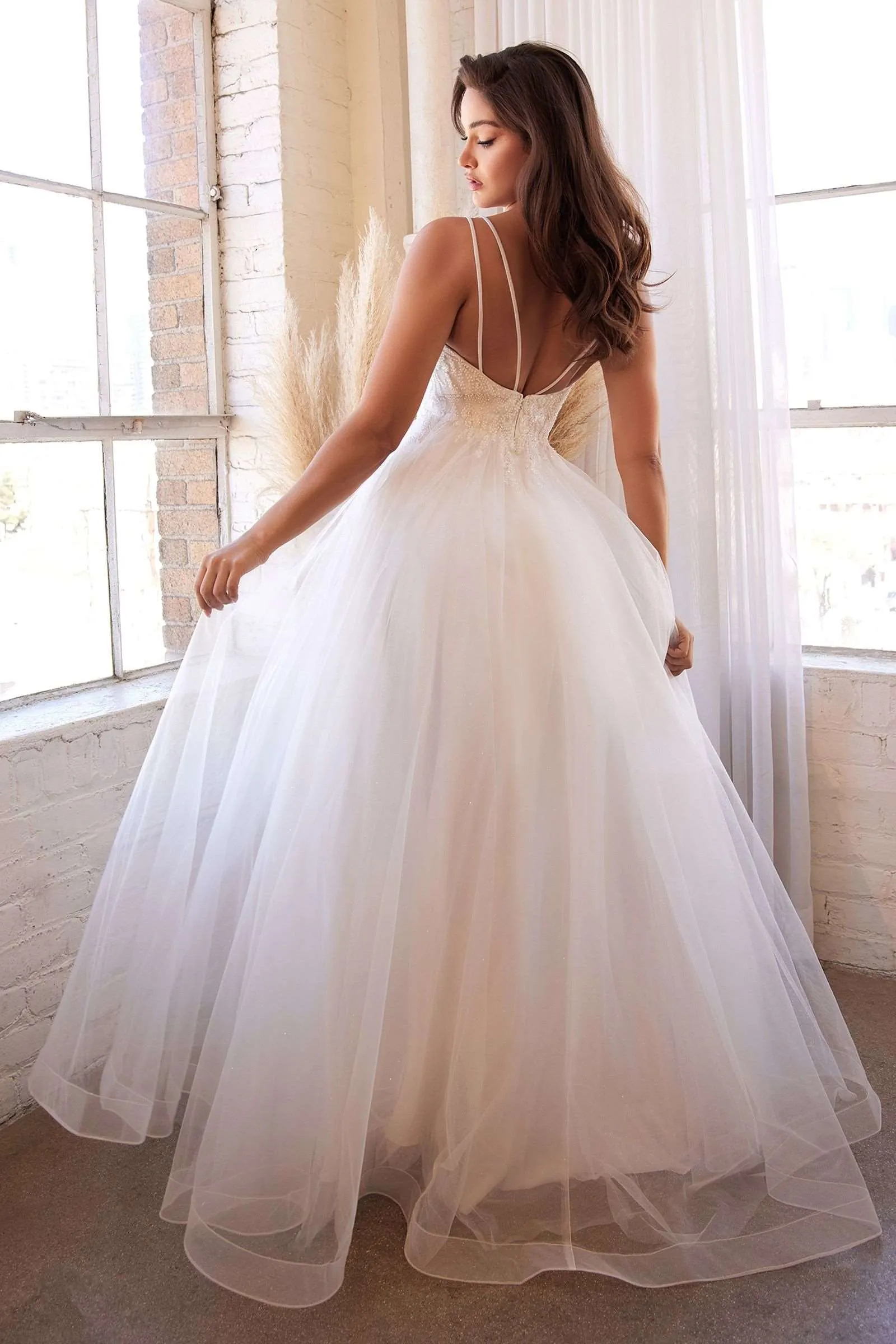 CD CD0154W - Layered Tulle Wedding Gown with Fitted Bead Embellished Bodice Sweet Heart Neck & Low Open Back
