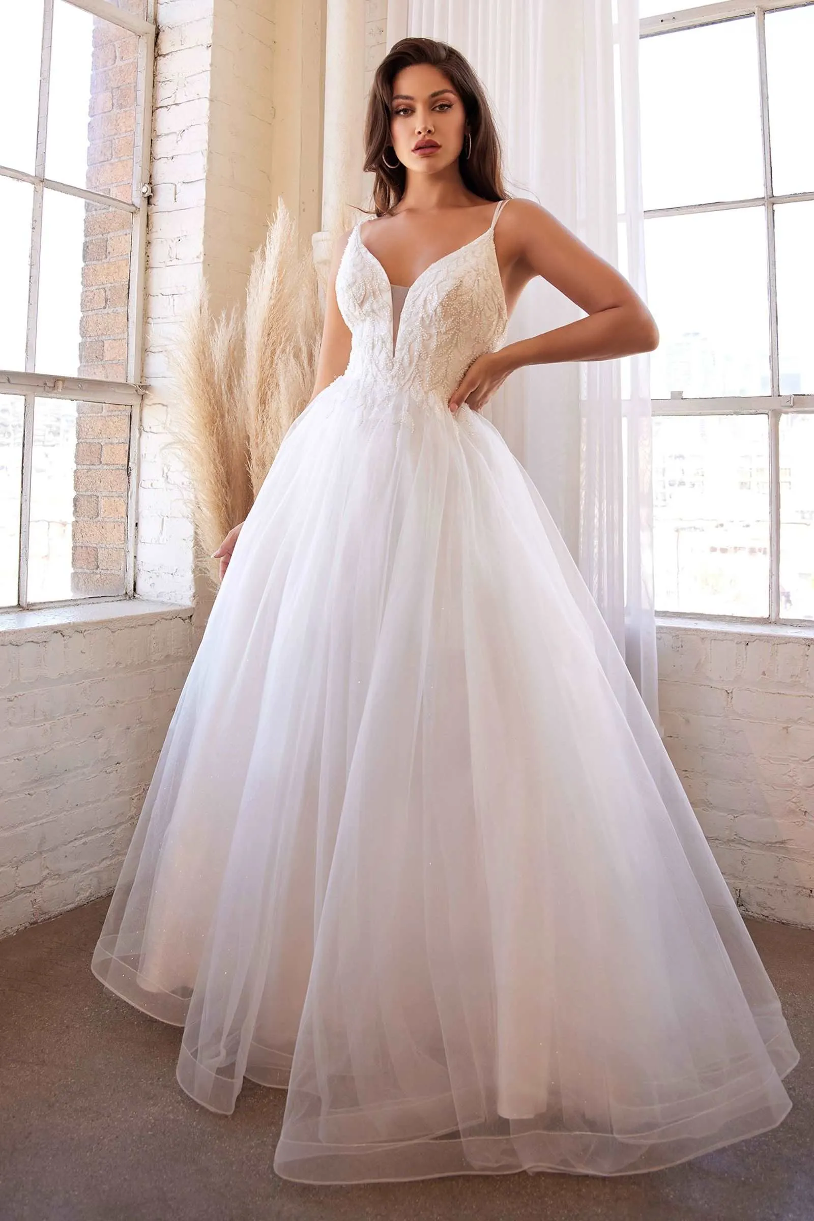 CD CD0154W - Layered Tulle Wedding Gown with Fitted Bead Embellished Bodice Sweet Heart Neck & Low Open Back