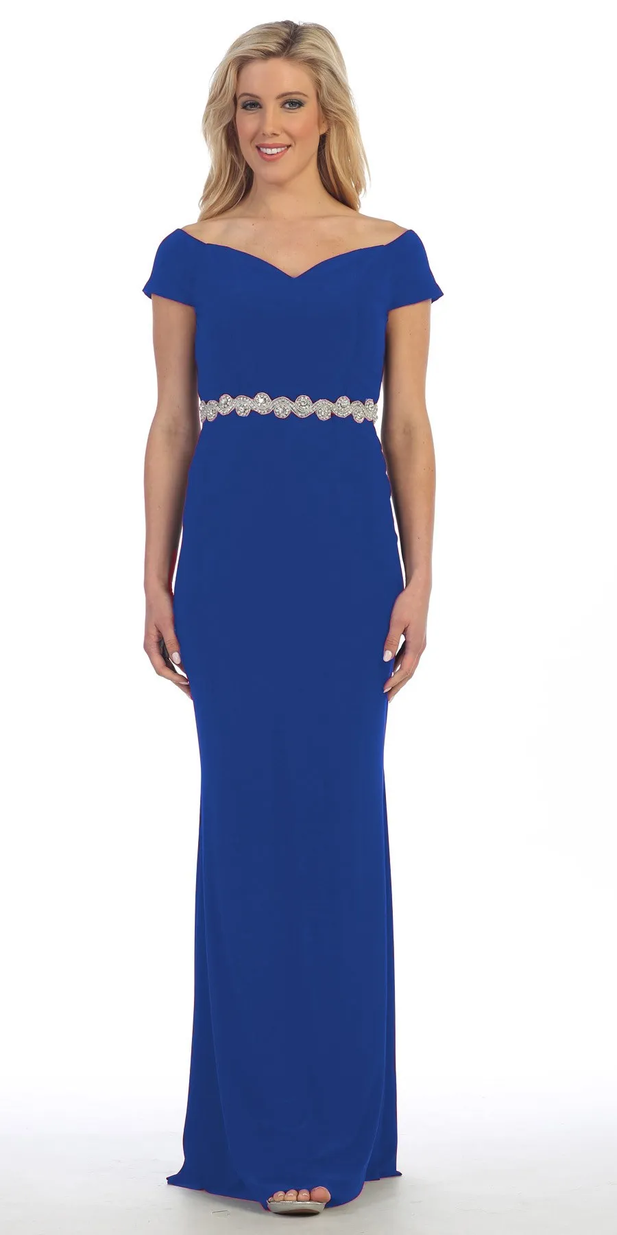 Celavie 6292L Off Shoulder Evening Gown Appliqued Waist
