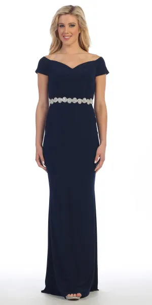 Celavie 6292L Off Shoulder Evening Gown Appliqued Waist