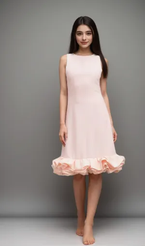 Charlène pink ruffled sleeveless midi dress