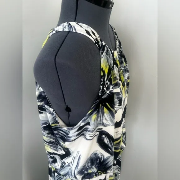 Chico’s Sz 3 Stretchy Halter Floral Maxi Dress Halter Neck Keyhole Front