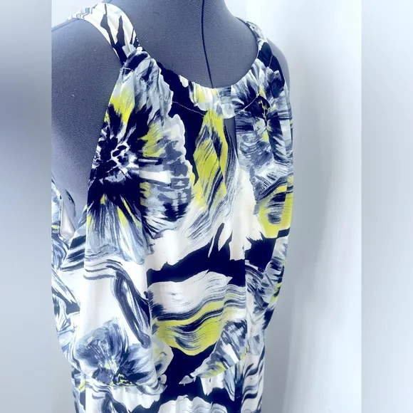 Chico’s Sz 3 Stretchy Halter Floral Maxi Dress Halter Neck Keyhole Front