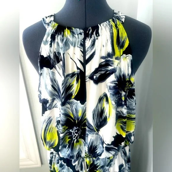 Chico’s Sz 3 Stretchy Halter Floral Maxi Dress Halter Neck Keyhole Front