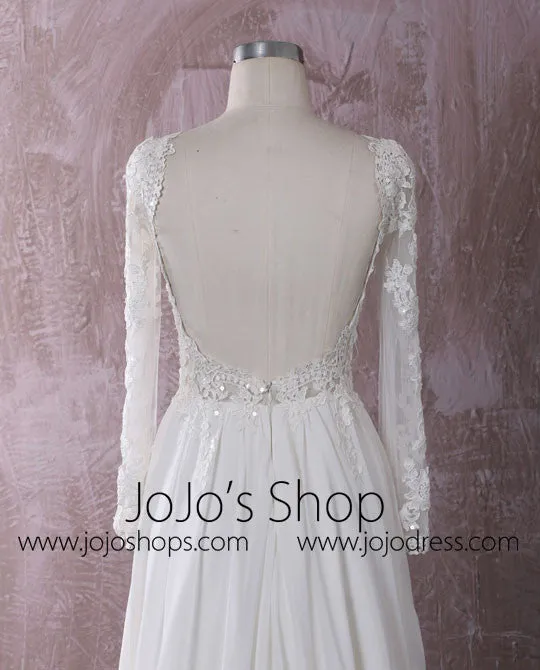 Chiffon Lace Wedding Dress with Long Sleeves | QT815010
