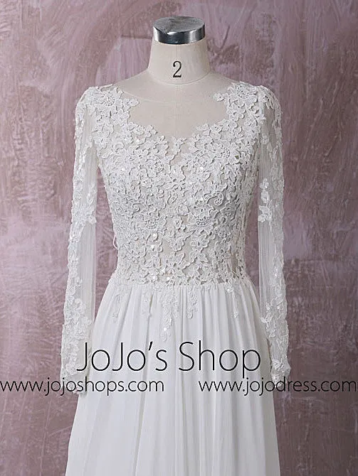 Chiffon Lace Wedding Dress with Long Sleeves | QT815010
