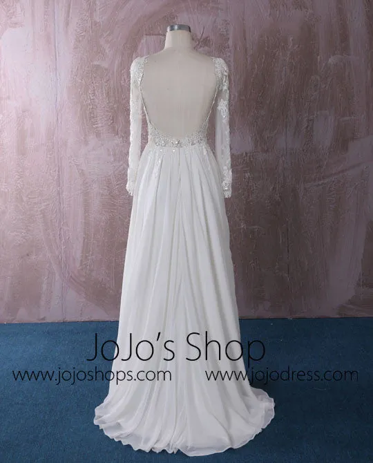 Chiffon Lace Wedding Dress with Long Sleeves | QT815010