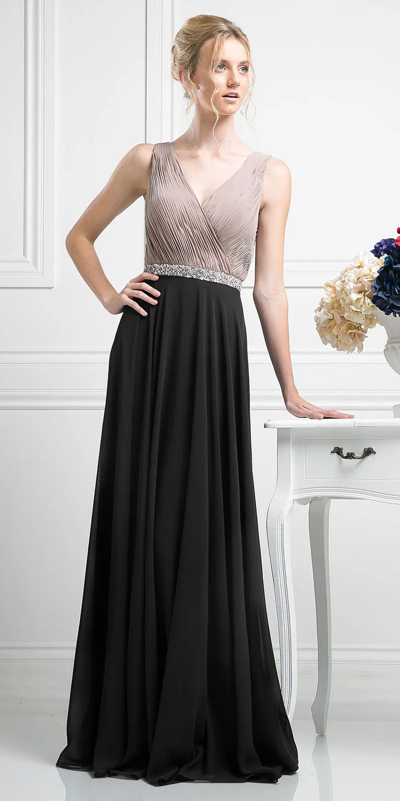 Cinderella Divine 1968 A-Line Chiffon Dress  Pleated V Neck