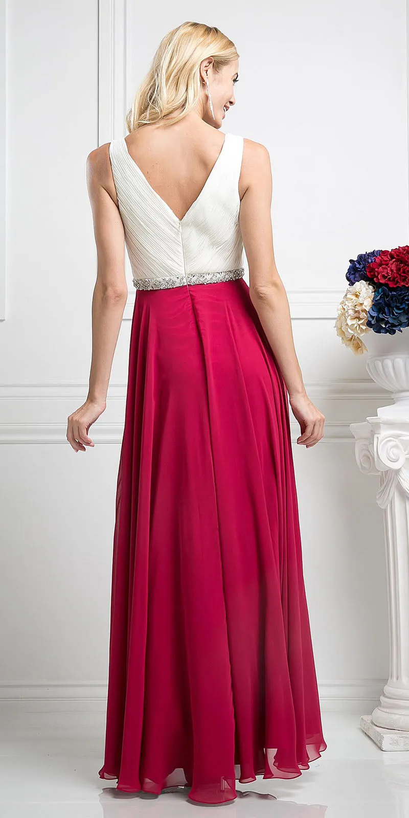 Cinderella Divine 1968 A-Line Chiffon Dress  Pleated V Neck