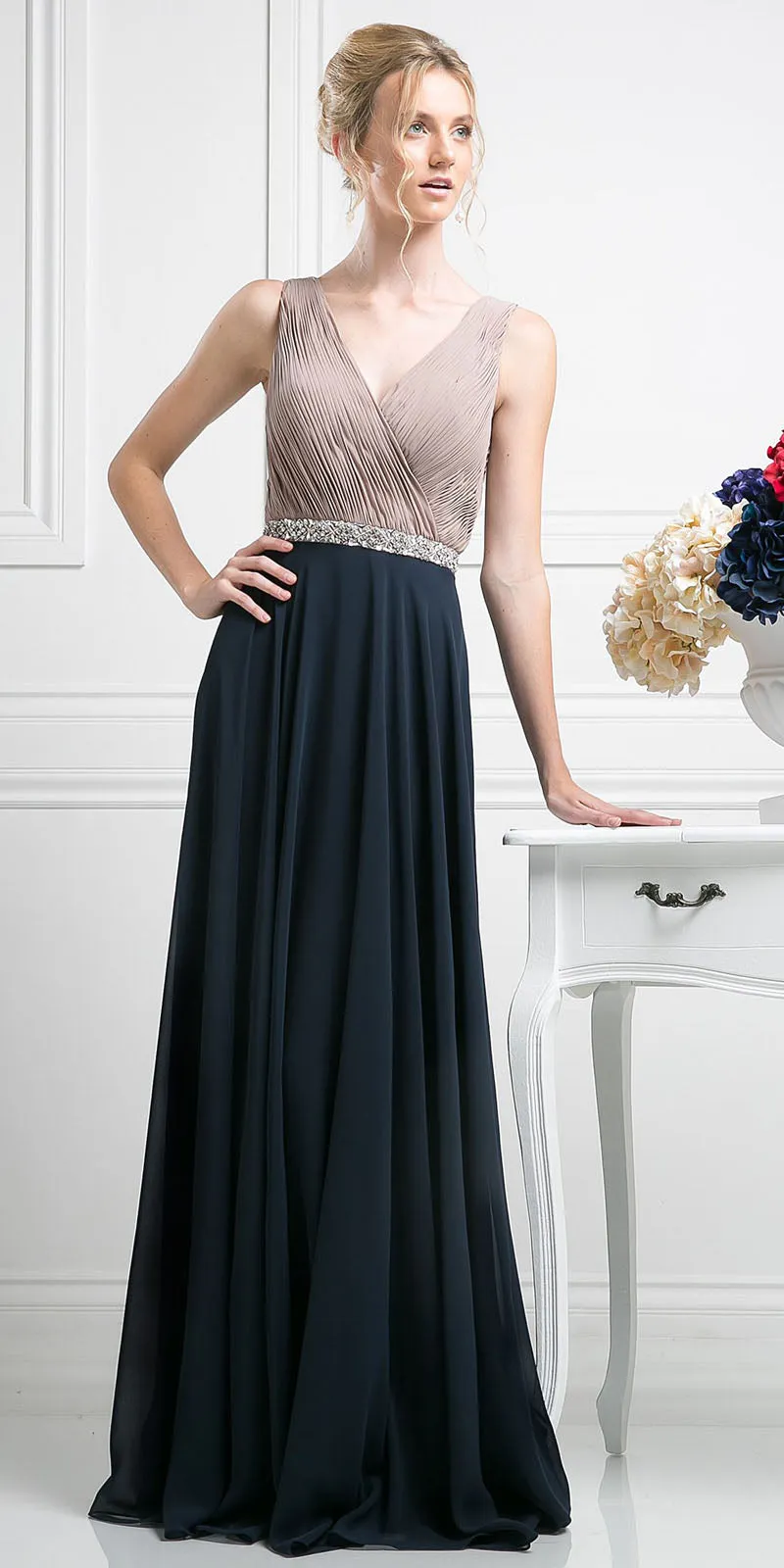 Cinderella Divine 1968 A-Line Chiffon Dress  Pleated V Neck