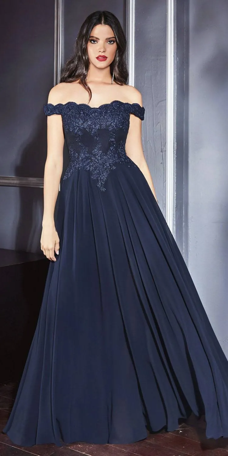Cinderella Divine 7258 Off The Shoulder Long Gown