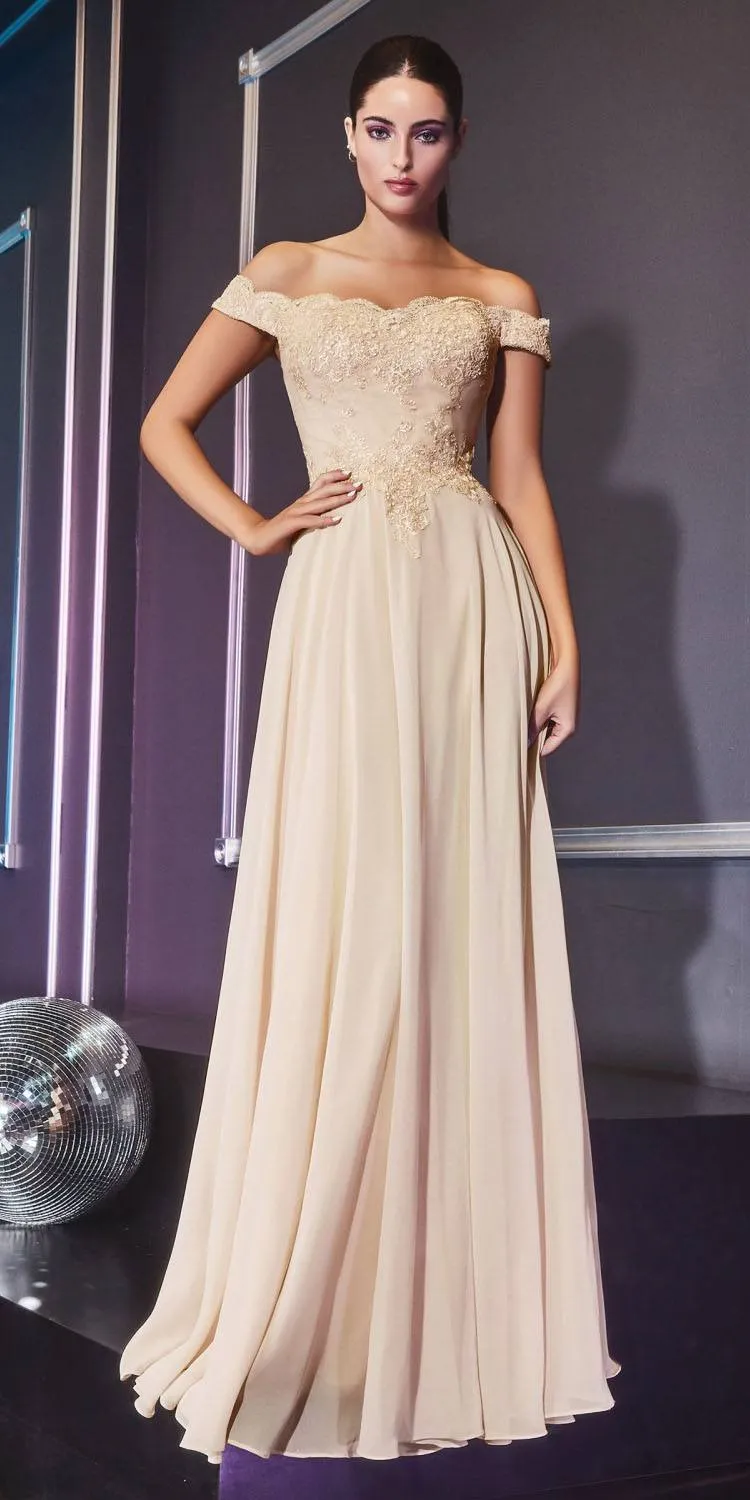 Cinderella Divine 7258 Off The Shoulder Long Gown