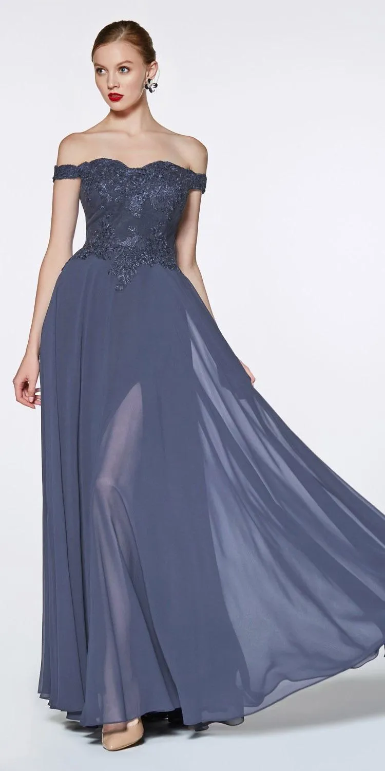 Cinderella Divine 7258 Off The Shoulder Long Gown