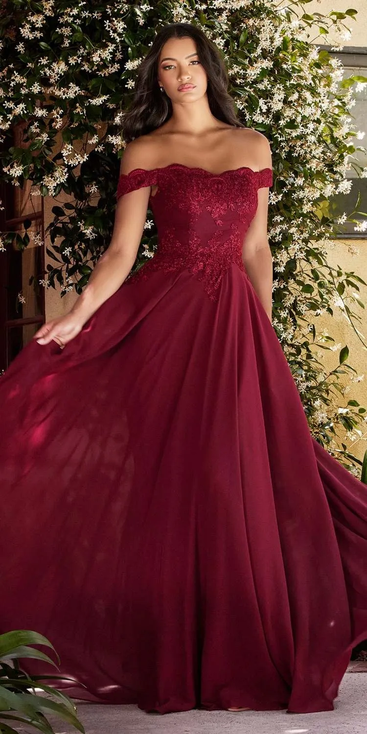 Cinderella Divine 7258 Off The Shoulder Long Gown