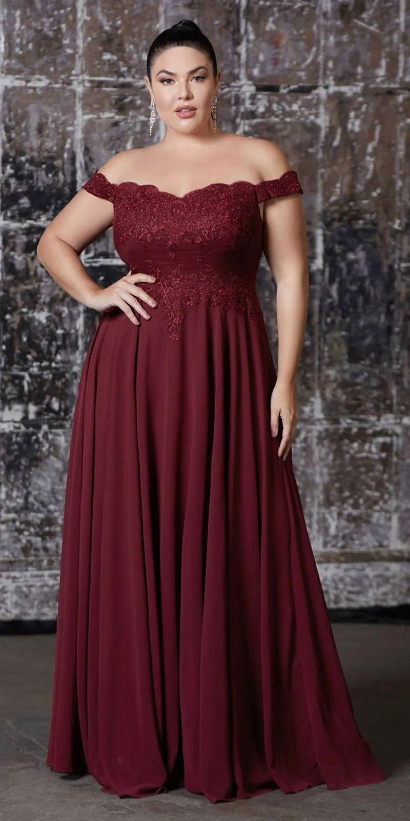 Cinderella Divine 7258 Off The Shoulder Long Gown