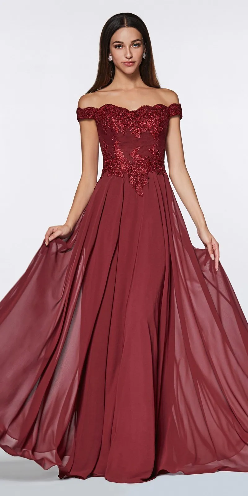 Cinderella Divine 7258 Off The Shoulder Long Gown