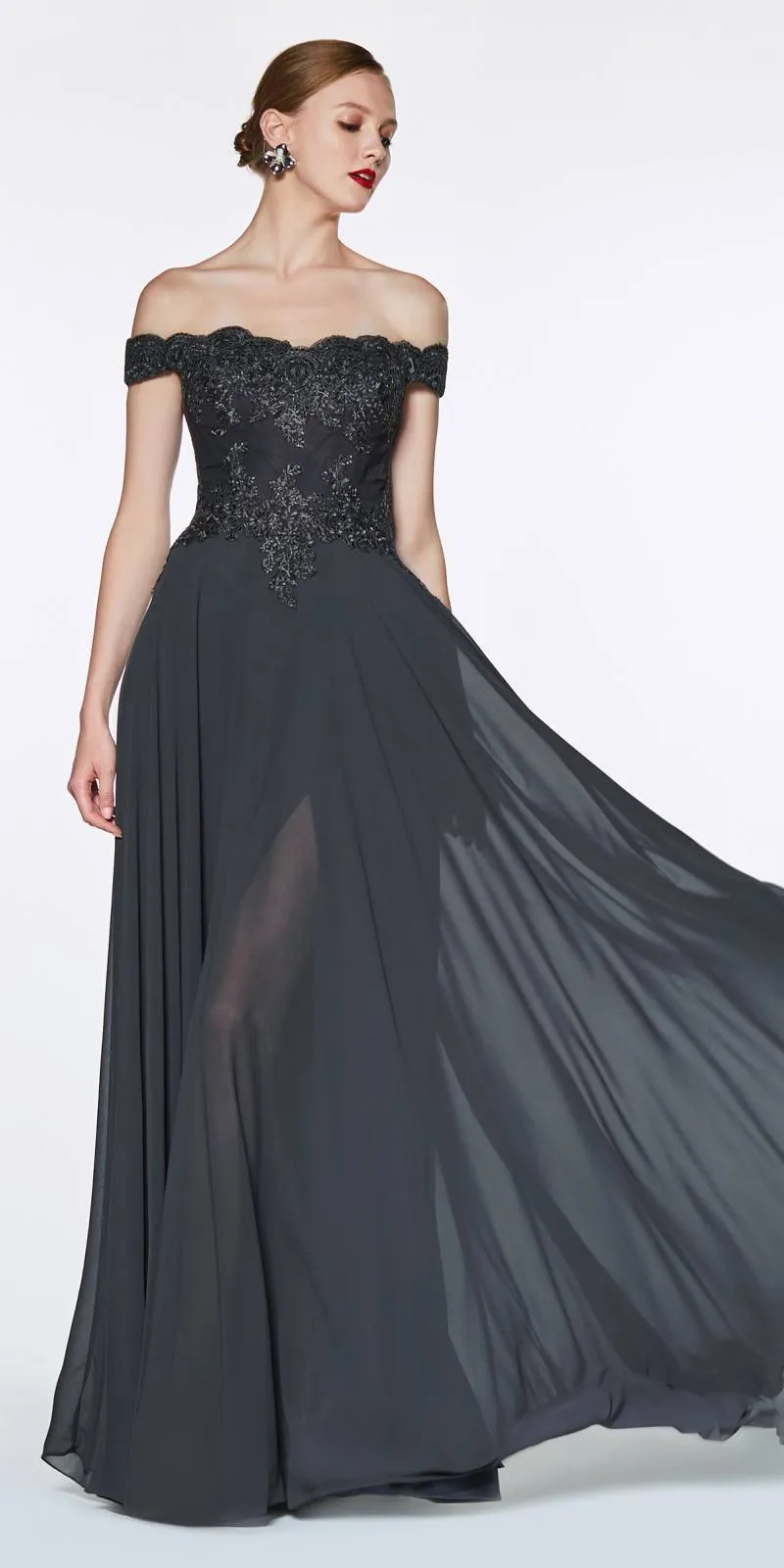 Cinderella Divine 7258 Off The Shoulder Long Gown