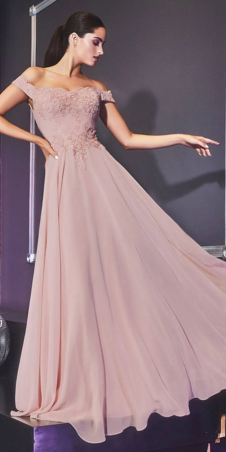 Cinderella Divine 7258 Off The Shoulder Long Gown
