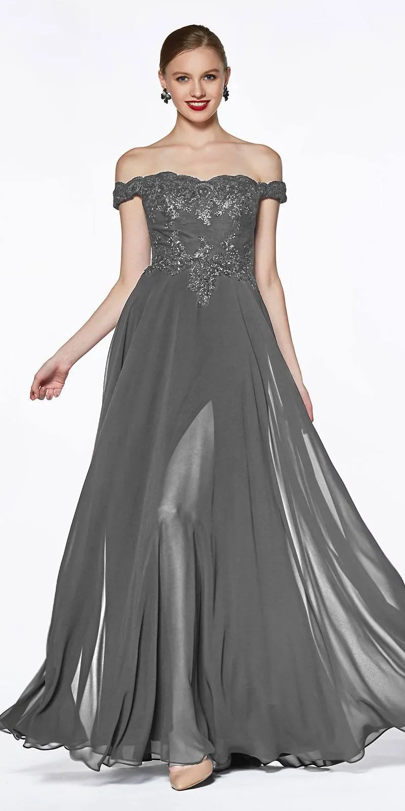 Cinderella Divine 7258 Off The Shoulder Long Gown