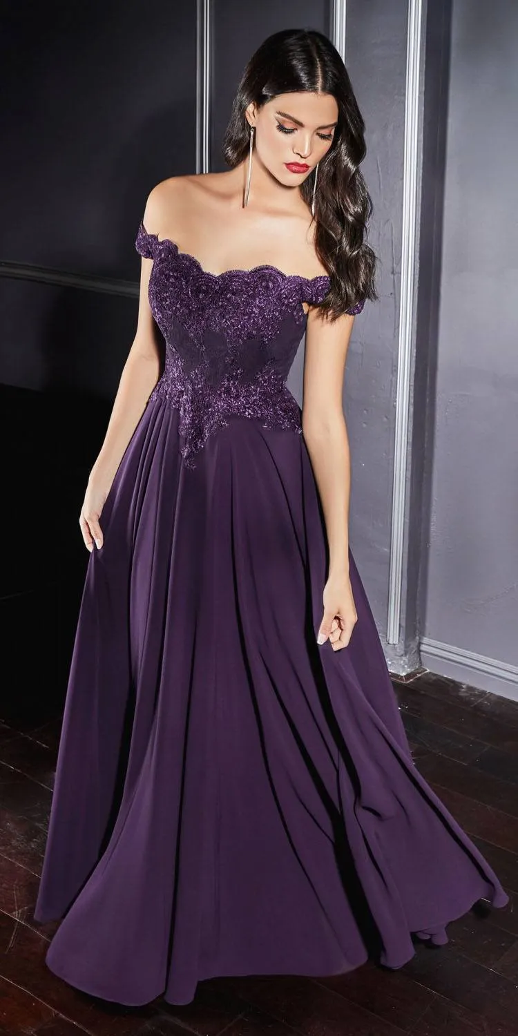 Cinderella Divine 7258 Off The Shoulder Long Gown