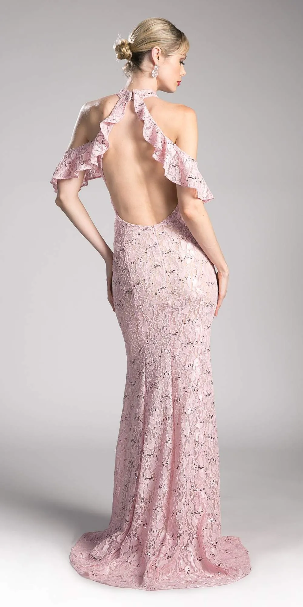Cinderella Divine C0701 Ruffled Cold-Shoulder Long Dress