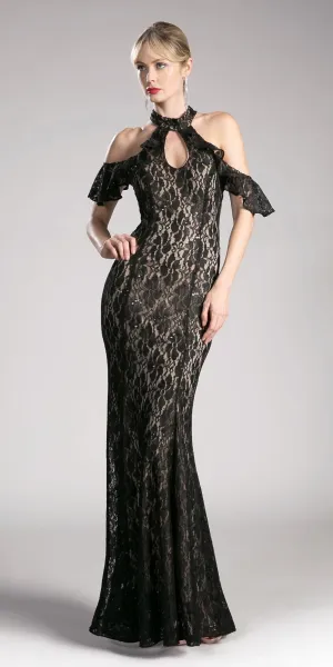 Cinderella Divine C0701 Ruffled Cold-Shoulder Long Dress