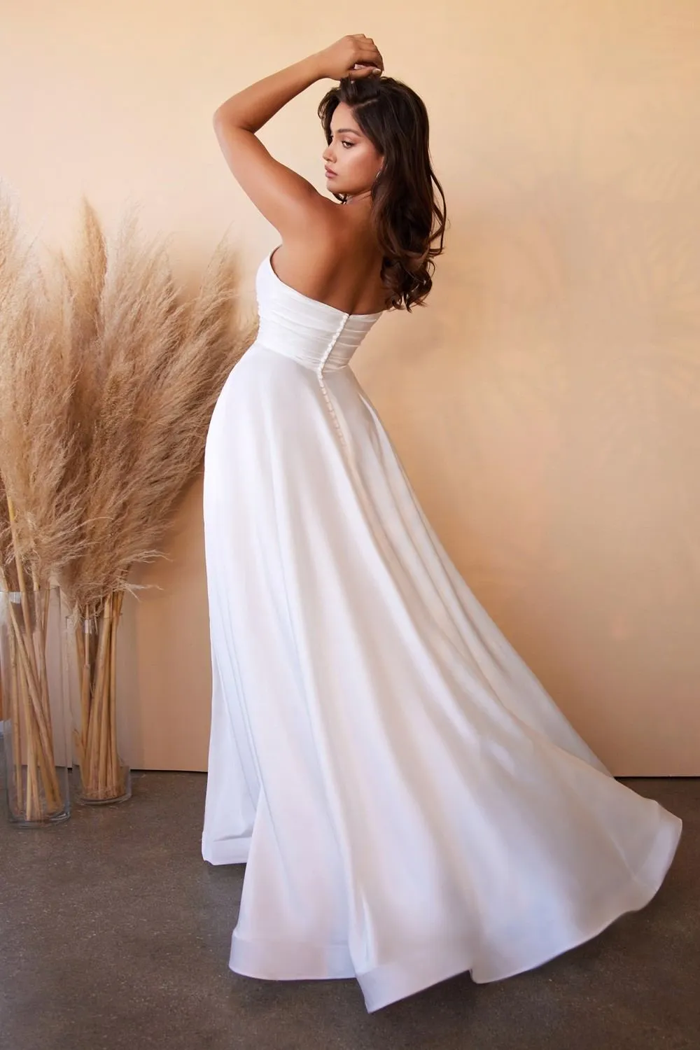 Cinderella Divine CD0166W Satin Strapless A-Line Ball Gown Sweetheart Neck
