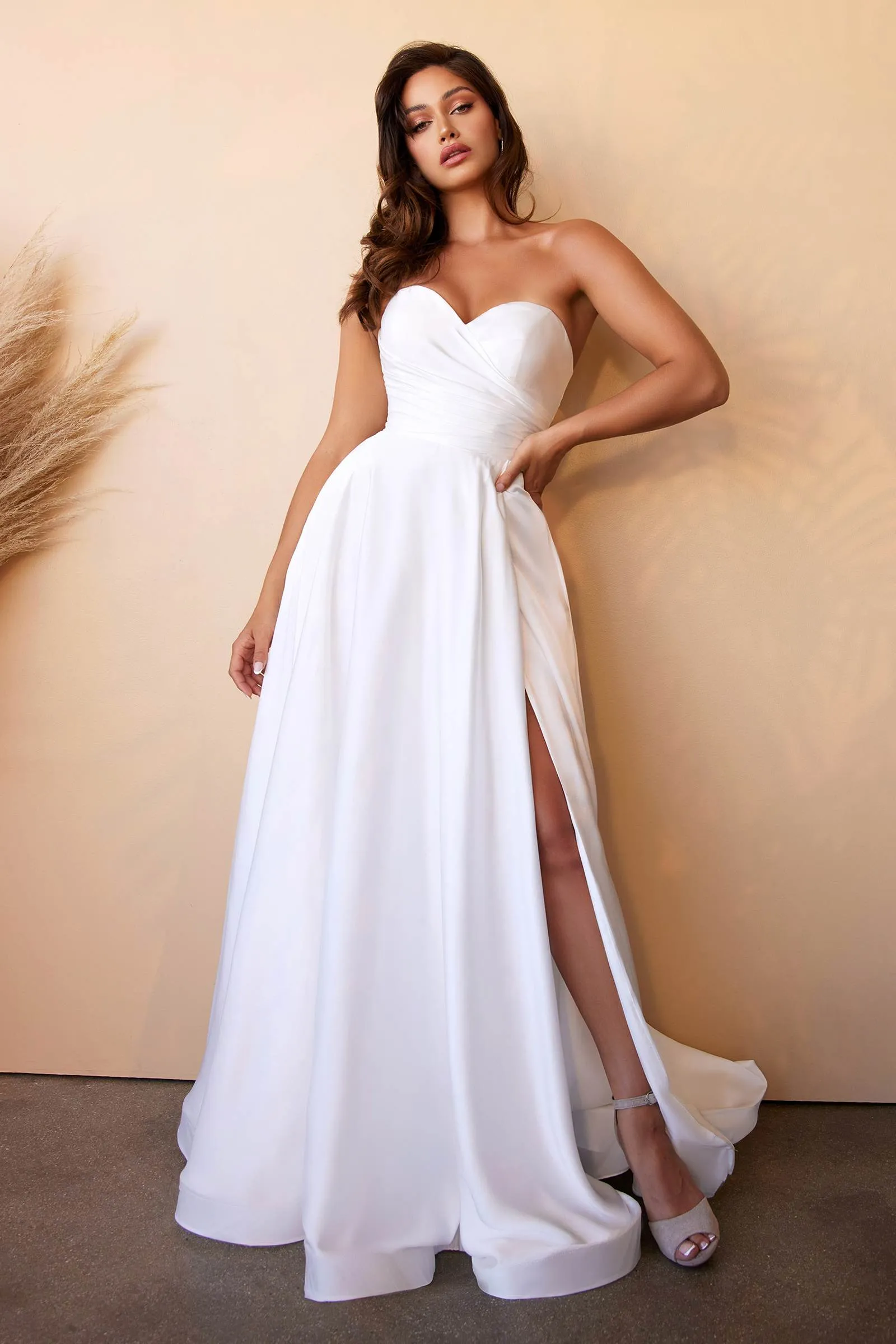 Cinderella Divine CD0166W Satin Strapless A-Line Ball Gown Sweetheart Neck