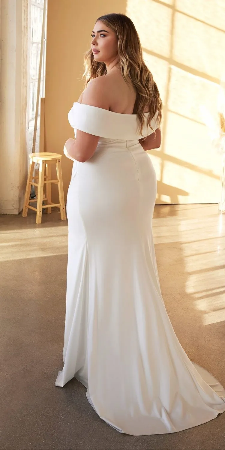 Cinderella Divine CD930C Long Off the Shoulder Jersey Gown Gathered Waist