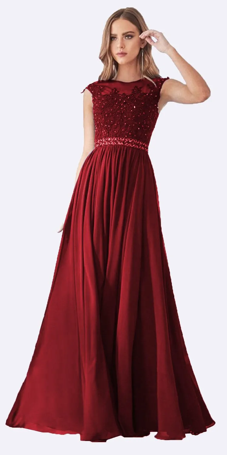 CLEARANCE - Cinderella Divine UJ0011 Cap Sleeved Long Dress (Size S)