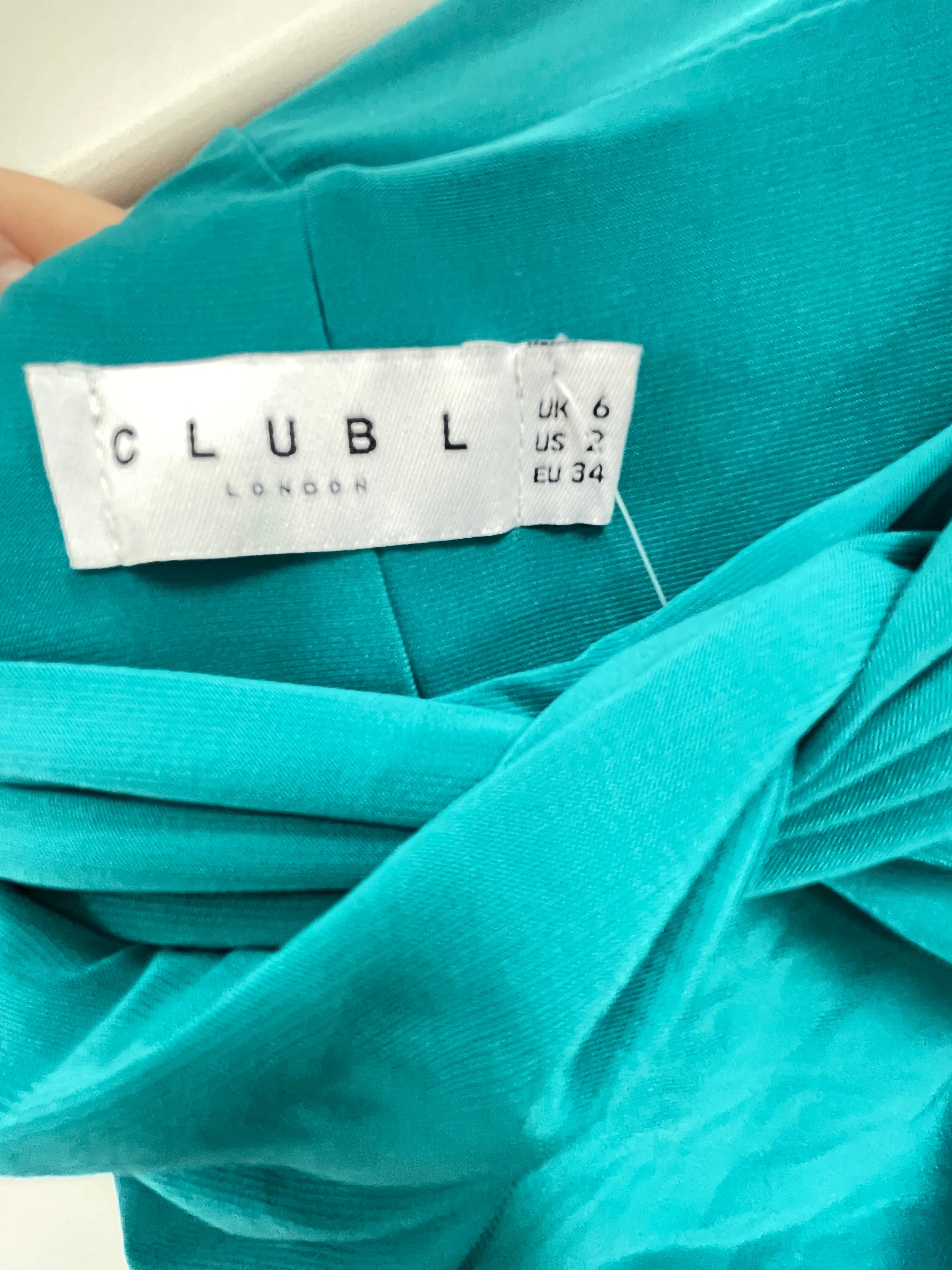 Club L Turquoise Blue Ruched Off The Shoulder Midi Dress UK 6