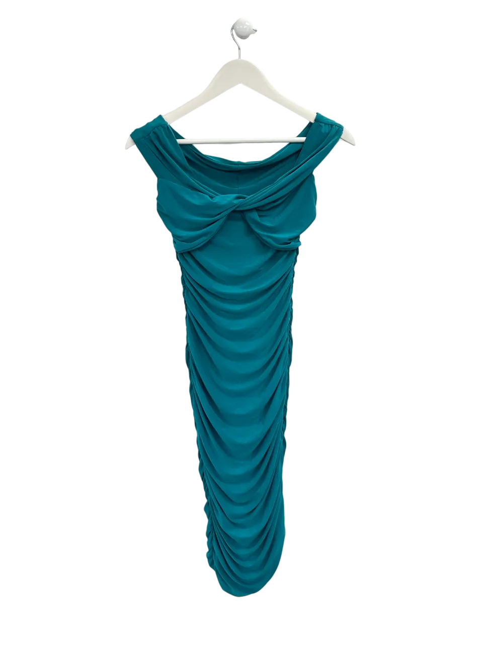 Club L Turquoise Blue Ruched Off The Shoulder Midi Dress UK 6