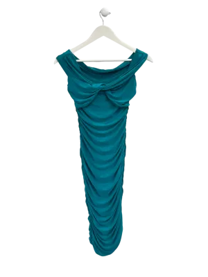 Club L Turquoise Blue Ruched Off The Shoulder Midi Dress UK 6