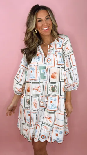Coastal V-Neck Scallop Dress (1 MEDIUM)