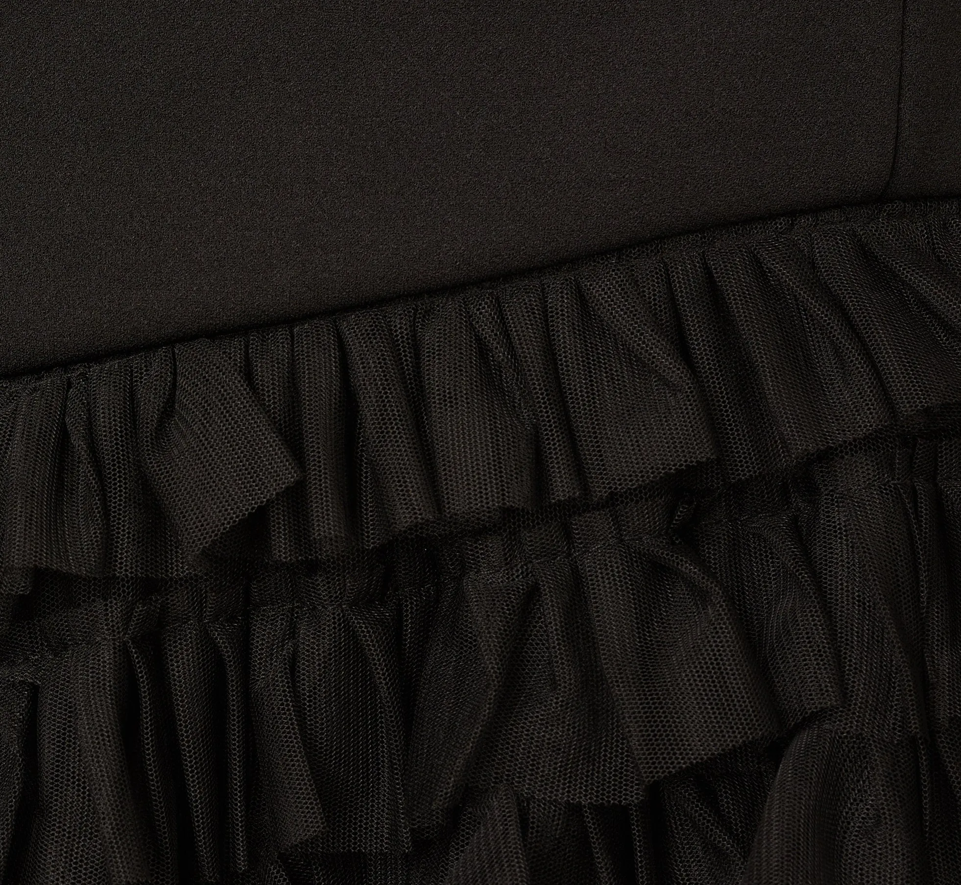 Combo Fabric Drop Waist Ballgown In Black