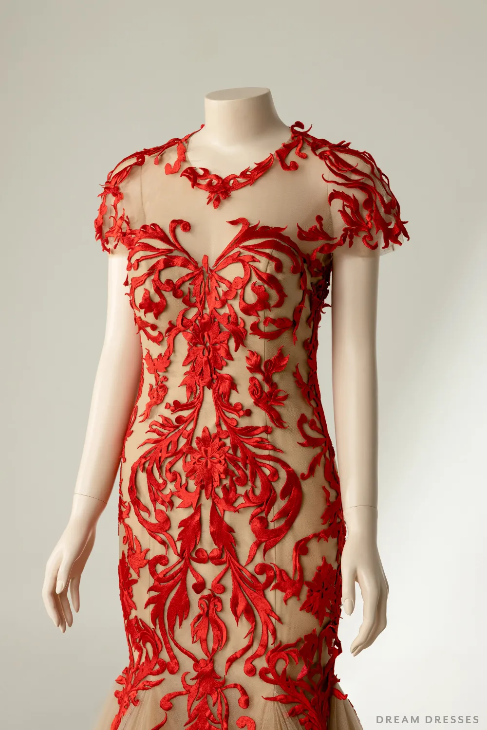 Couture Red Mermaid Wedding Gown with Embroidery (#ERINA)