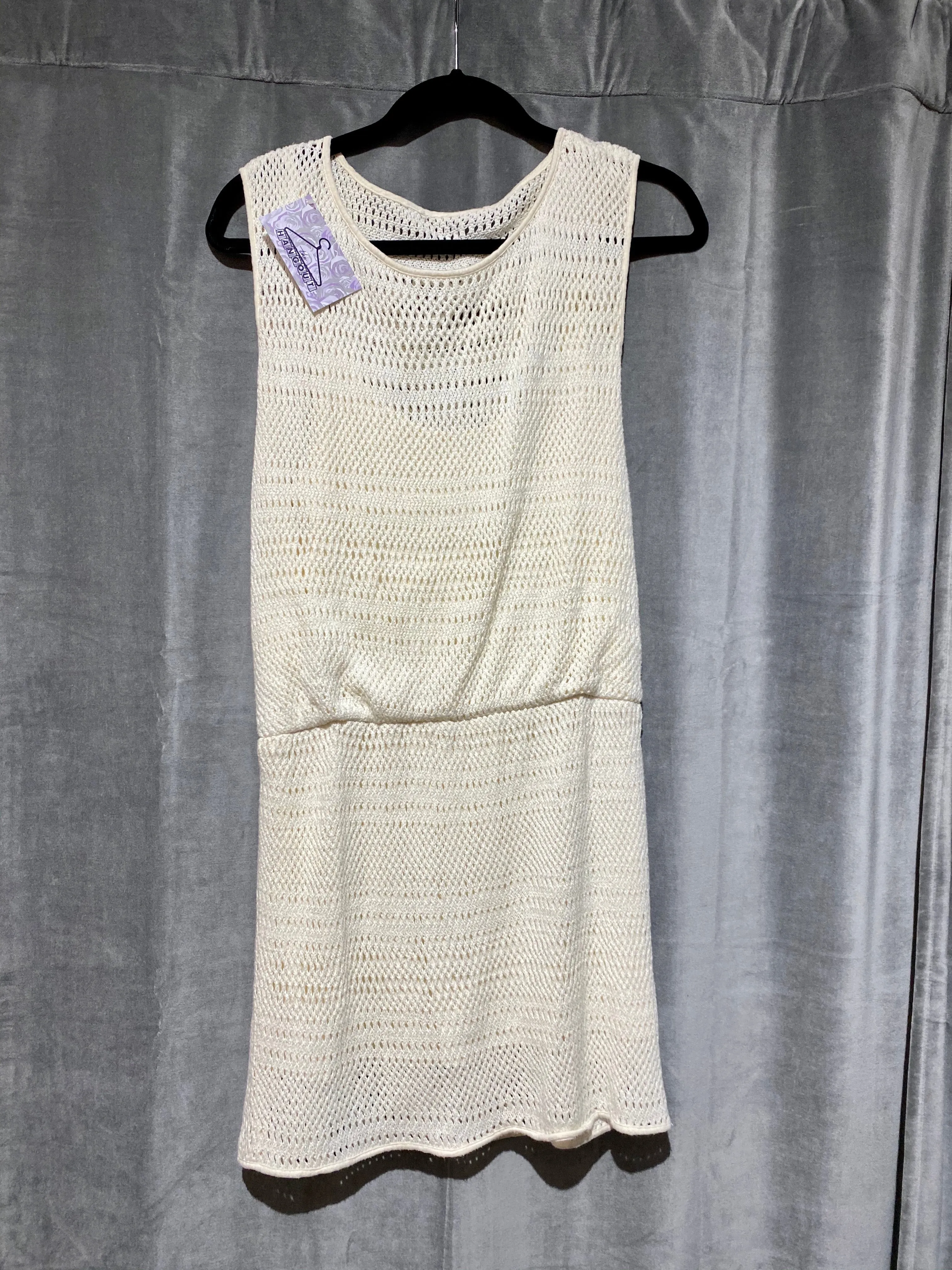 Cream Colored Sleeveless Boat neck Crochet Short dress