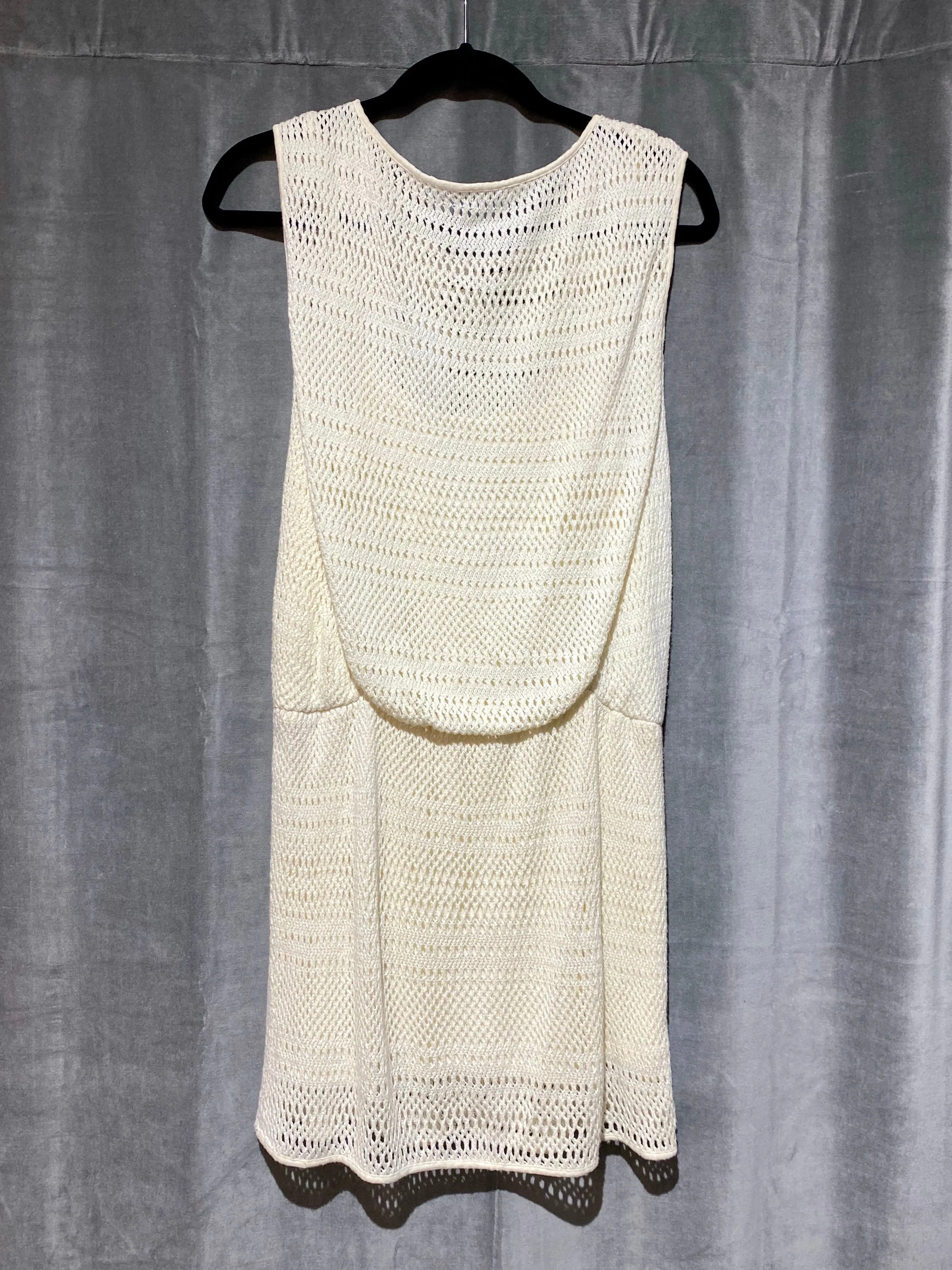 Cream Colored Sleeveless Boat neck Crochet Short dress