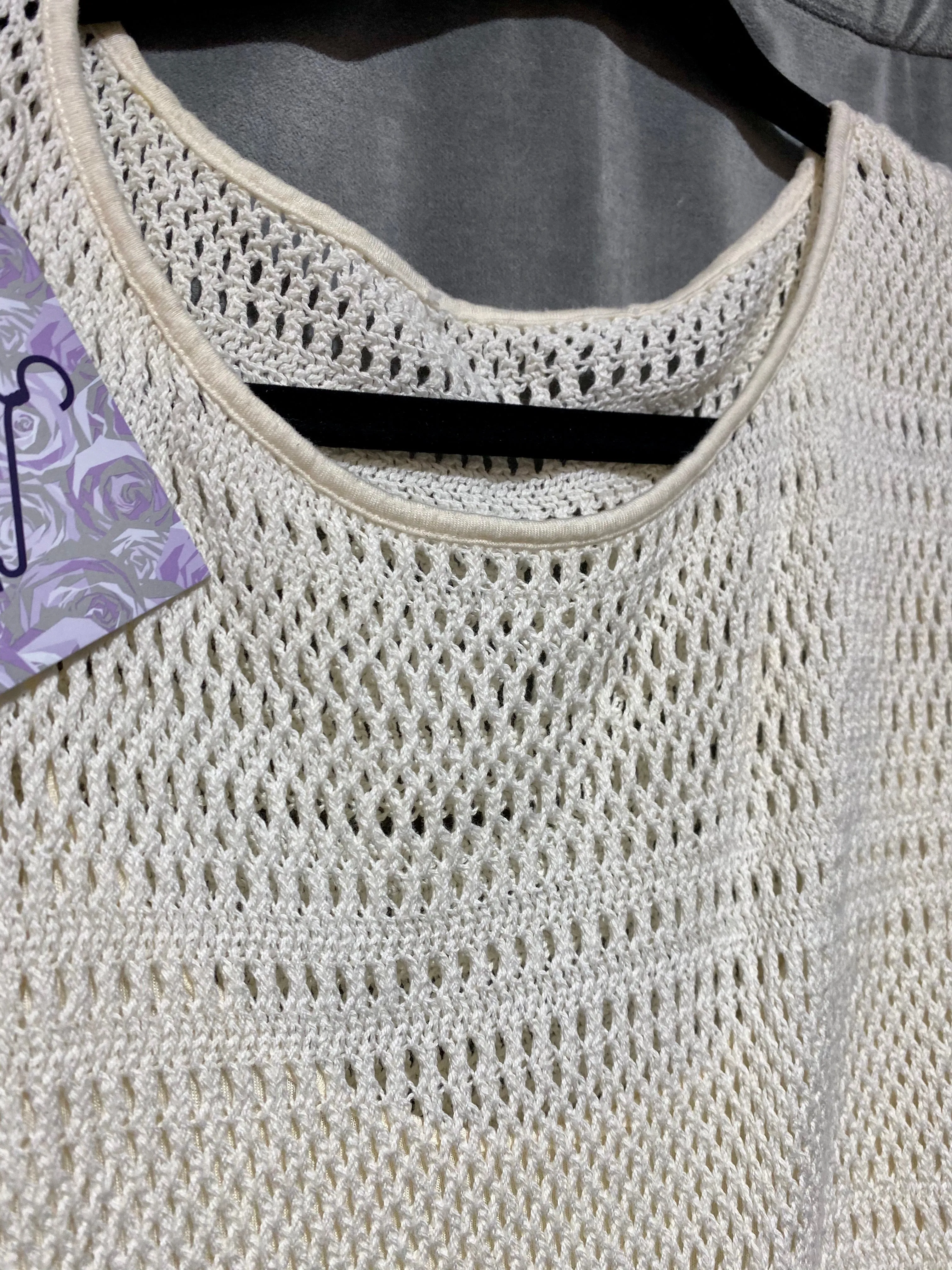 Cream Colored Sleeveless Boat neck Crochet Short dress