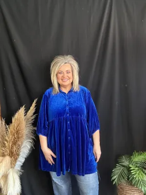 Curvy Blue Button Down Tunic Dress