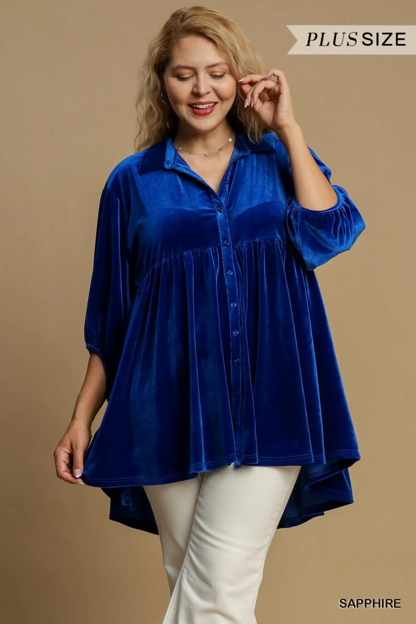 Curvy Blue Button Down Tunic Dress