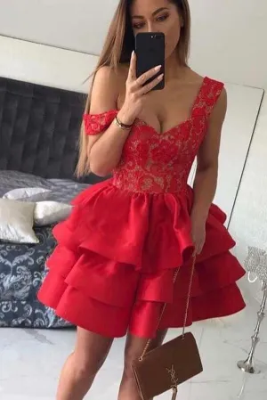 Cute Graduation A-Line Straps Short Red Satin Sweetheart Sleeveless Homecoming Dress,MH437