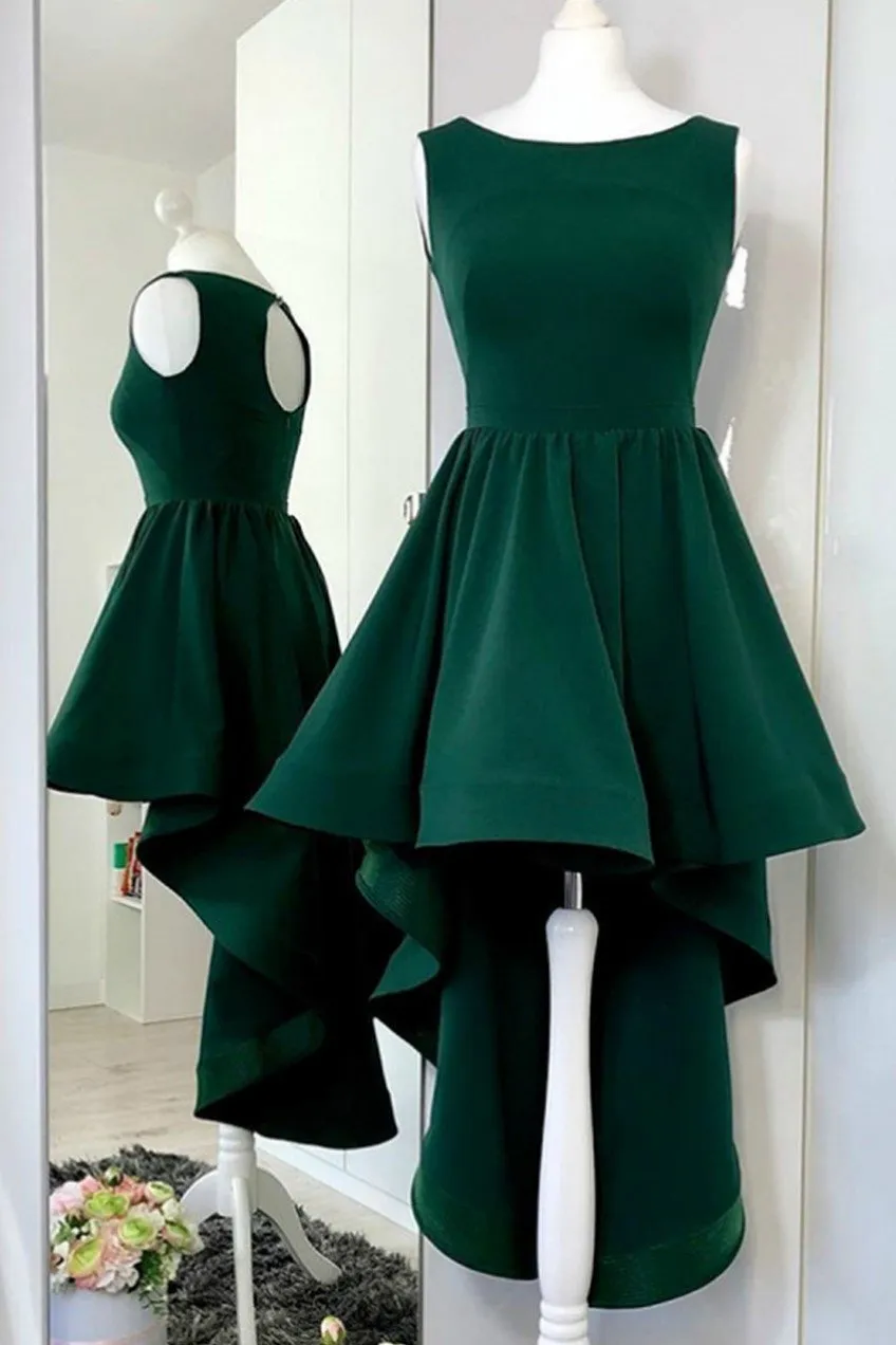 Dark Green Hi-lo Party Dresses with Keyhole Back vestido de fiesta de graduaci¨®n