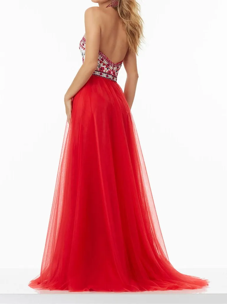 Delicate Embroidery A-line Prom Dresses Long Tulle Formal Gowns CP113